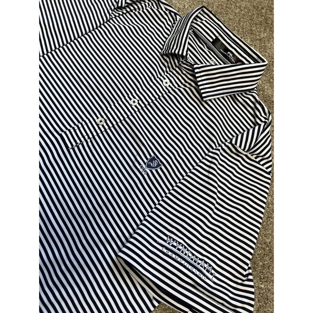 RLX Ralph Lauren‎ Men's Golf Polo Shirt Wicking Small Navy Blue/White Striped